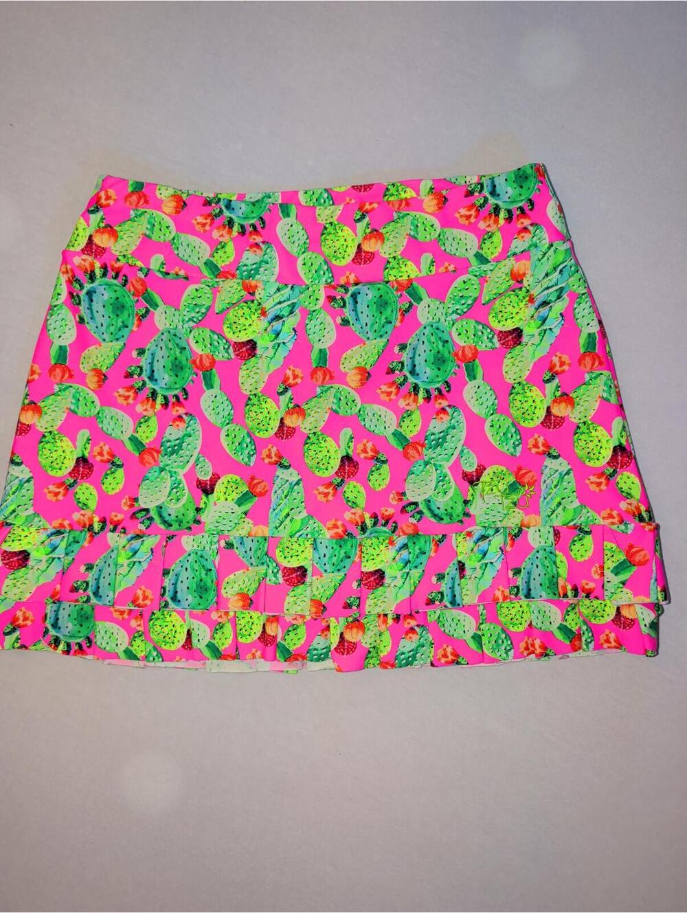 Tzu Tzu Women's Pink Cactus Print Ruffle Skirt Size Small